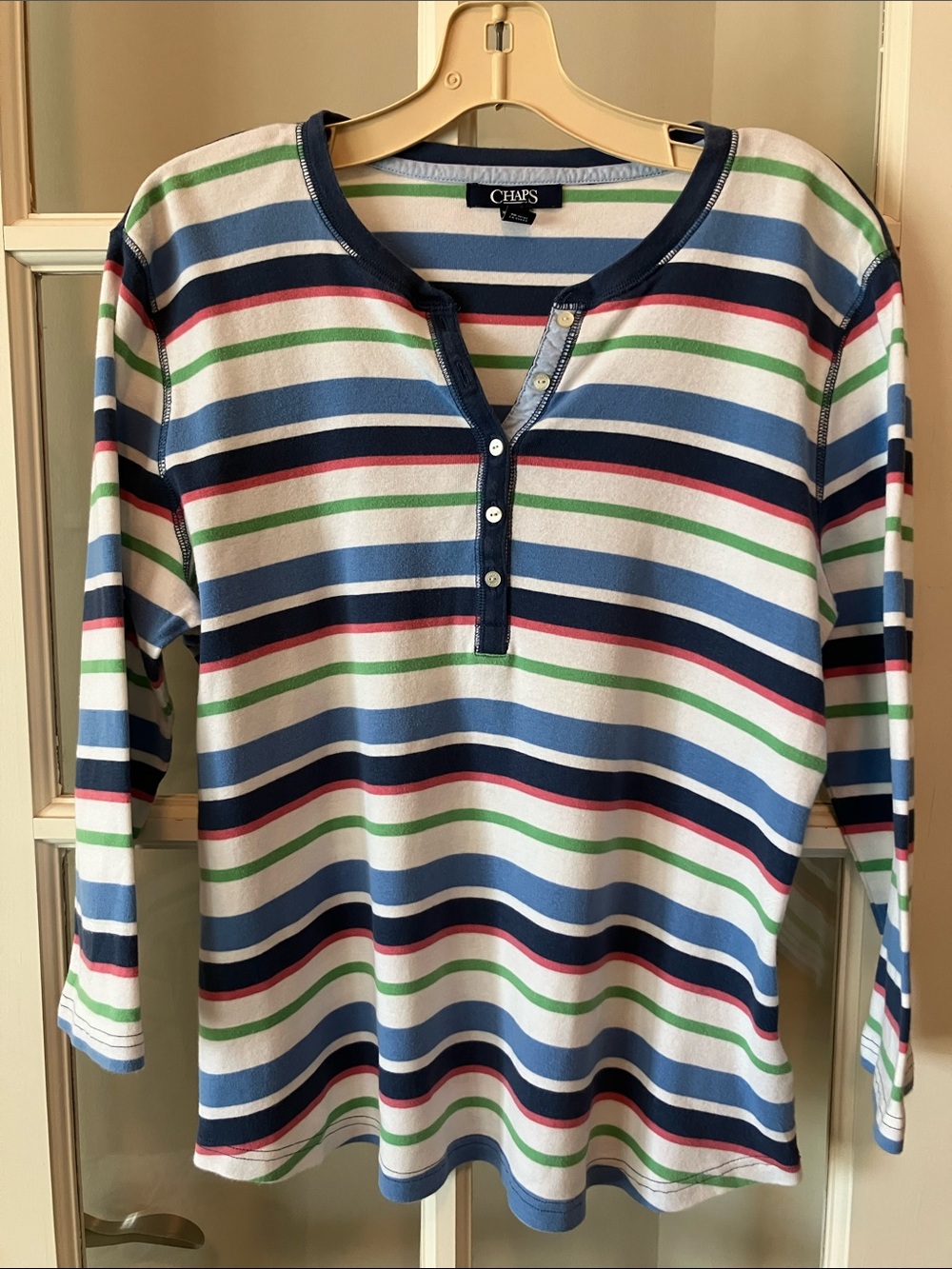 Chaps Multicolor Striped X Lg Henley Top — Navy, Light Blue, Green, Coral, White